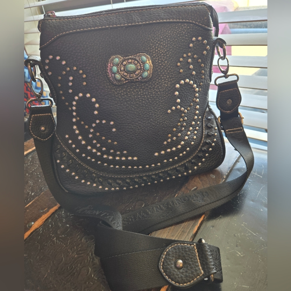 Black Studded Montana West Crossbody Bag - Picture 2 of 16